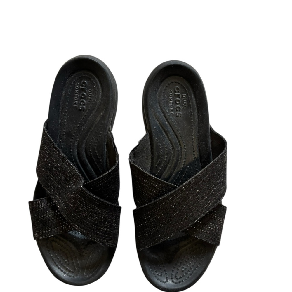 Crocs Women’s Black Capri Shimmer Xband Sandals Size 8 - Picture 2 of 7